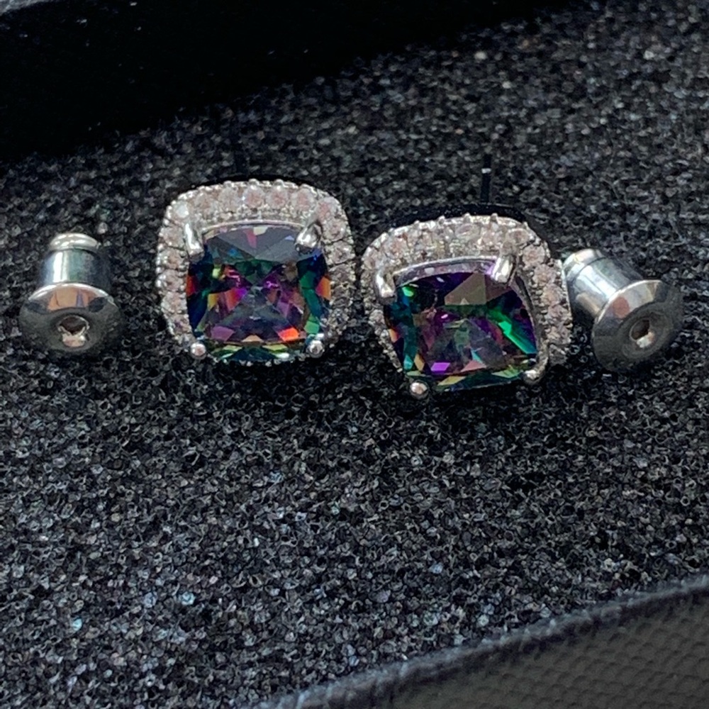 Mystic Princess Cut Topaz Gemstone Earrings - Picture 6 of 8